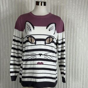 DG2 Diane Gilman striped kitty cat face sweater size large